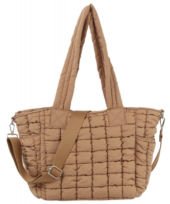 Puffy Quilted Nylon Shopper Satchel JYE0507 TAN